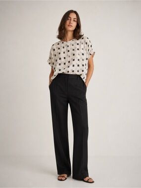 Munthe Semi Sheer Abstract Print Ivory Blouse